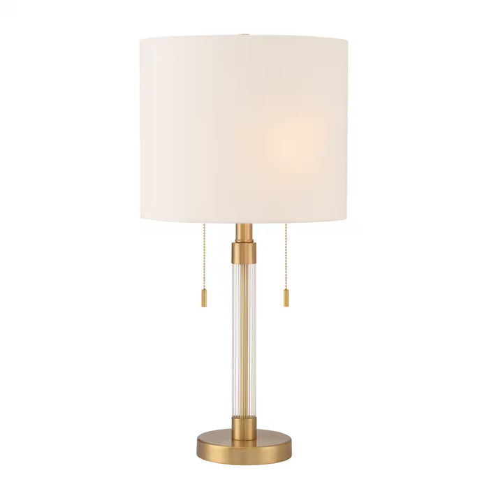 24-inch H Table Lamp with Pull Chain Switch Ribbed Glass Brushed Gold Base and White Fabric Shade (new)