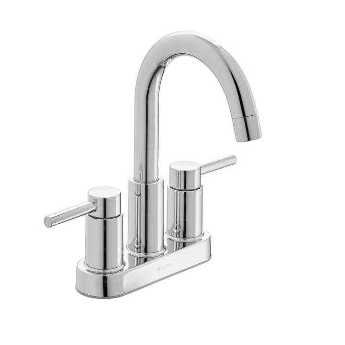 Dorind 4 inch Centerset 2-Handle High-Arc Bathroom Faucet in Chrome, Push Pop-Up Drain, Valve & Deck Plate Included (new)