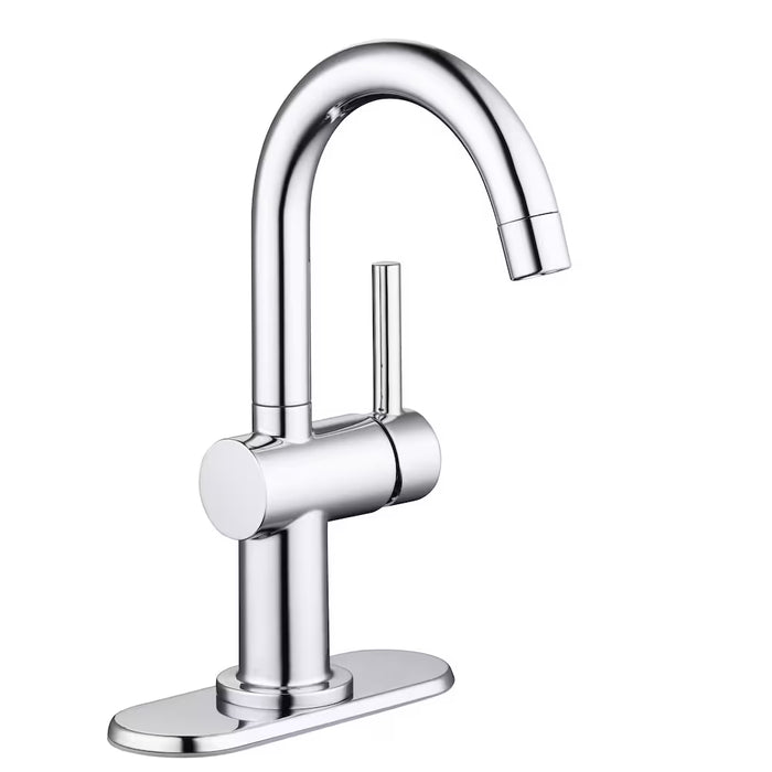 Dorind 4-inch Centerset 1-Handle High-Arc Bathroom Faucet in Chrome, Push Pop-Up Drain, Valve & Deck Plate Included (NEW)