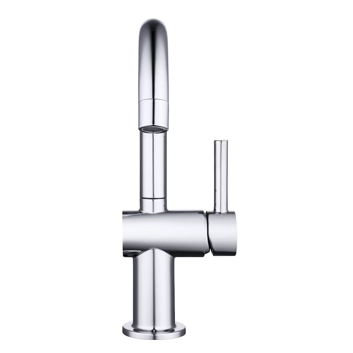Dorind 4-inch Centerset 1-Handle High-Arc Bathroom Faucet in Chrome, Push Pop-Up Drain, Valve & Deck Plate Included (NEW)