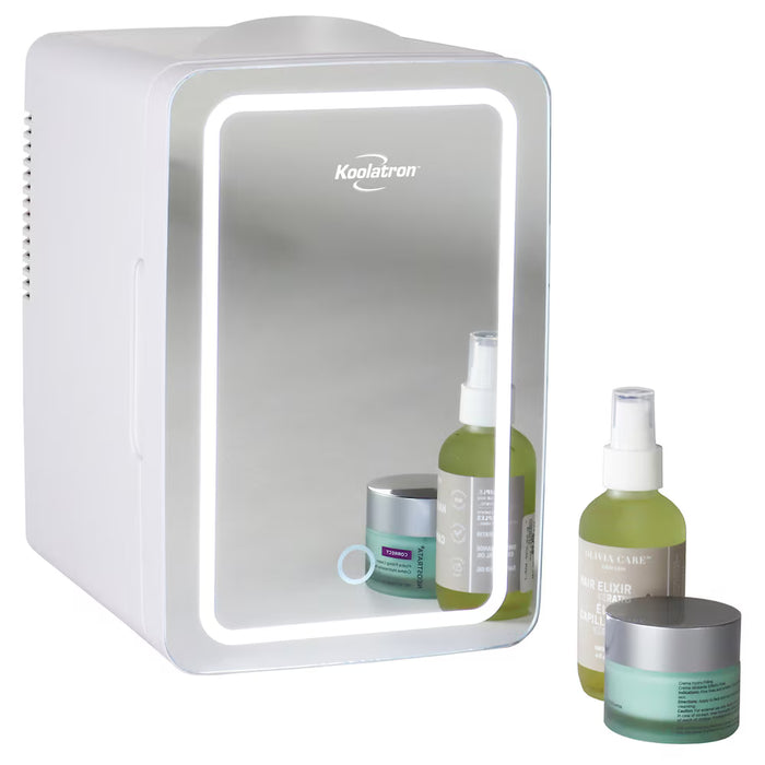 Koolatron Cosmetics Fridge w/ Makeup Mirror and LED Ring Light, 12V DC 110V AC Portable Cooler, 6L (NEW)