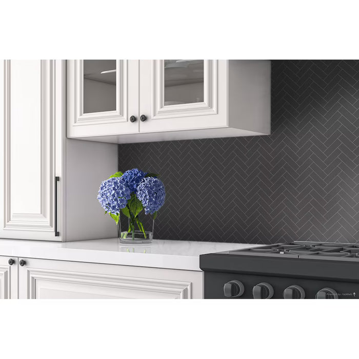 Anatolia 2-inch x 6-inch Metro Black Herringbone Glossy Porcelain Mosaic (New)