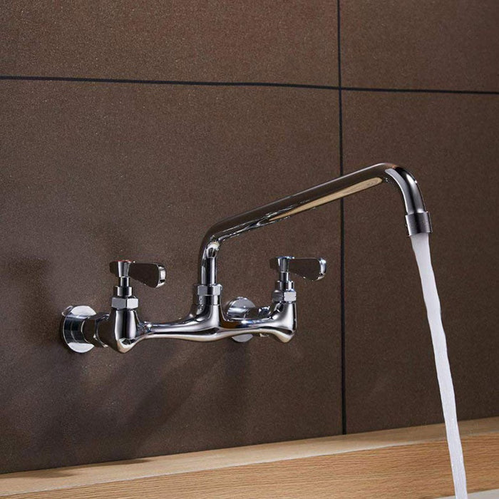 BWE 2-Handle Wall Mount Kitchen Faucet with 8 inch Swivel Spout 8 inch Center in Polished Chrome (NEW)