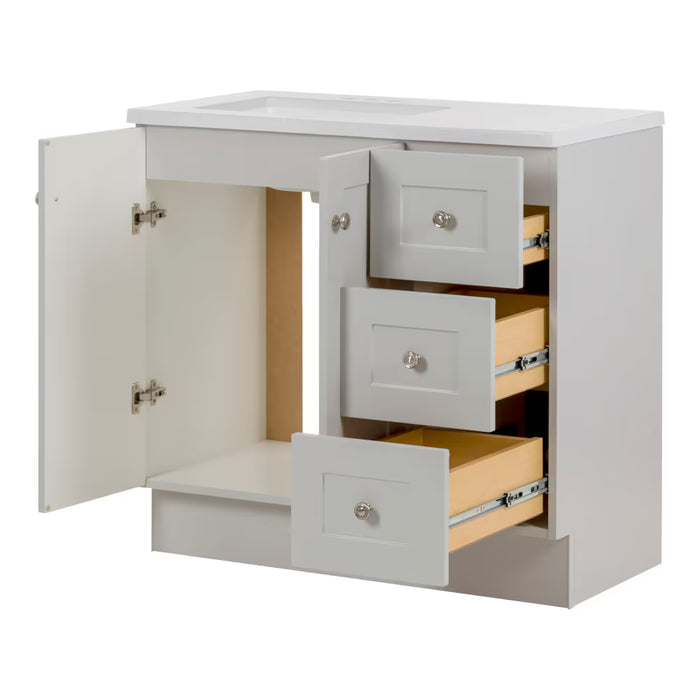 Bannister 36-inch W Bathroom Vanity in Pearl Grey With Cultured Marble Sink Top (new)