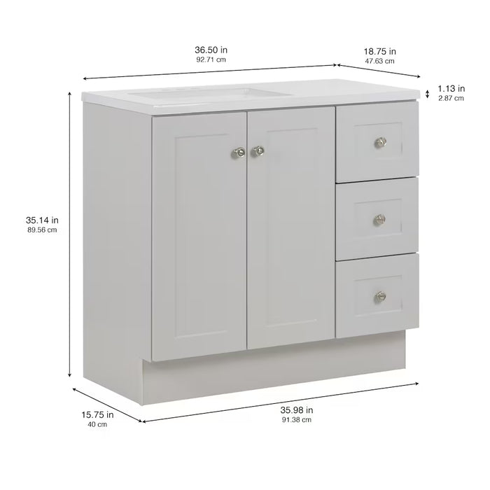 Bannister 36-inch W Bathroom Vanity in Pearl Grey With Cultured Marble Sink Top (new)