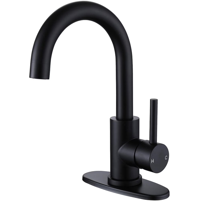 BWE Single Hole Single-Handle High Arc Bathroom Faucet with Swivel Spout in Matte Black (New)
