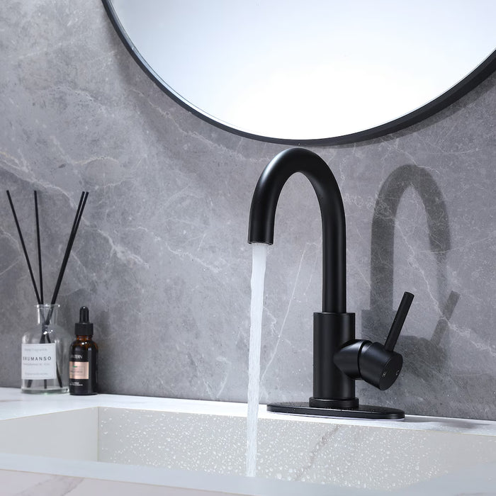BWE Single Hole Single-Handle High Arc Bathroom Faucet with Swivel Spout in Matte Black (New)