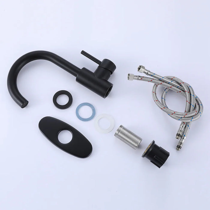 BWE Single Hole Single-Handle High Arc Bathroom Faucet with Swivel Spout in Matte Black (New)