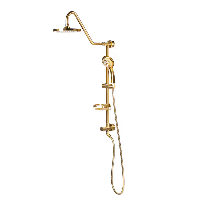 PULSE ShowerSpas Kauai III Surface Mounted, Pre-Plumbed Shower System with 5-Function Handshower in Brushed Gold (new)