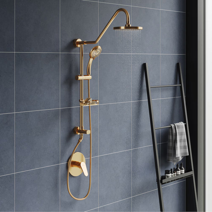 PULSE ShowerSpas Kauai III Surface Mounted, Pre-Plumbed Shower System with 5-Function Handshower in Brushed Gold (new)