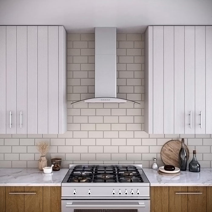 Streamline Rubiani 30-inch 220 CFM Wall Mount Convertible Range Hood in Brushed Stainless Steel, Baffle Filter (NEW)