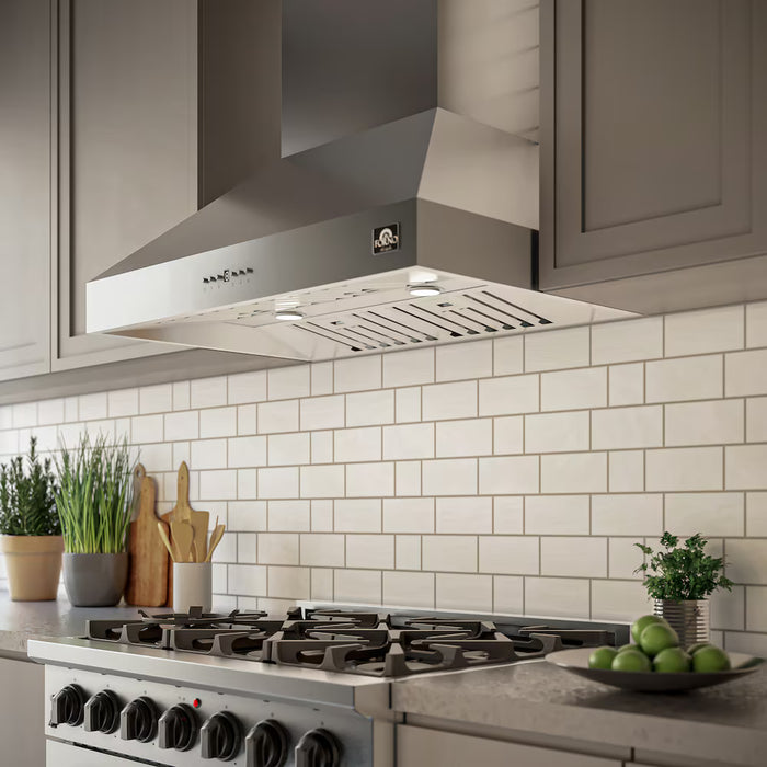 Forno Orvieto 36-inch Wall Mount Range Hood, 1200 CFM Double Motor, 4 Speed Control, All Stainless Steel (new)