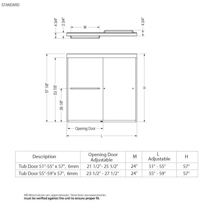 MAAX Tonik 55 to 59 in. W x 57 in. H Semi-Frameless ByPass Sliding Bathtub Door in Brushed Nickel with Clear Tempered Glass