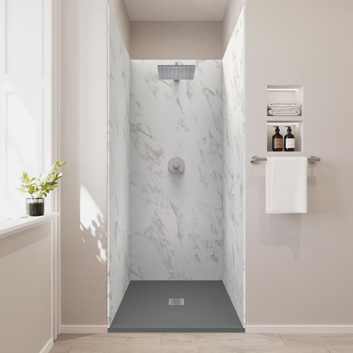 36"x84" Alcove Composite Stone Shower Kit with Carrara Walls