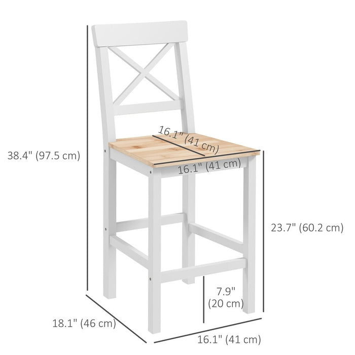 HOMCOM Counter Height Bar Stools Set of 2 with Cross Back, Footrest (Used)