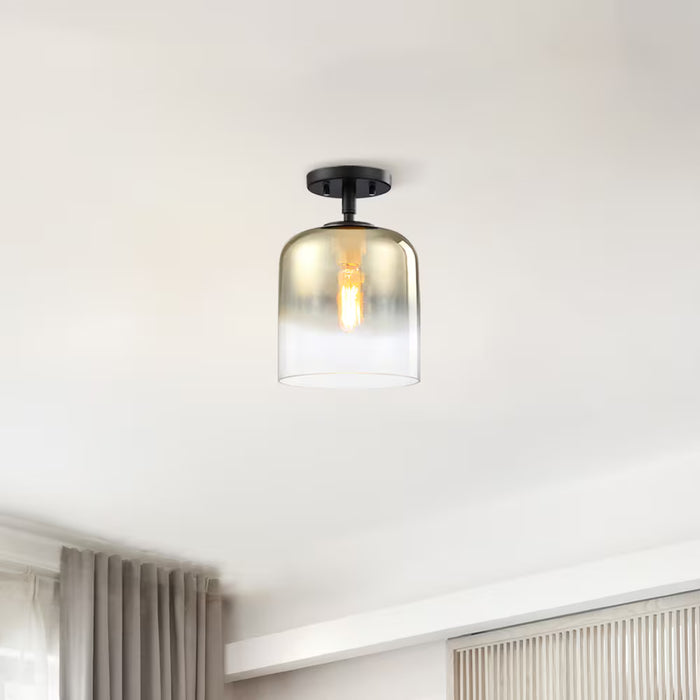 Designers Fountain Gatsby 8.5 inch 1-Light Matte Black Mid-Century Modern Semi Flush Mount with Gold Ombre Shade (new)