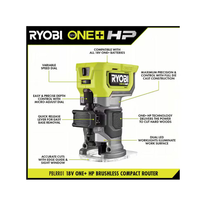 RYOBI 18V ONE+ HP Brushless Cordless Compact Router (Tool Only)