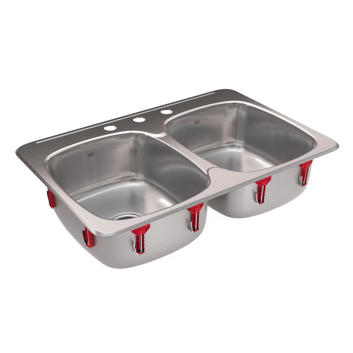 Kindred Drop-In Stainless Steel 31.25-inch 3-Hole Double Bowl Kitchen Sink with EZ Torque Installation (new)