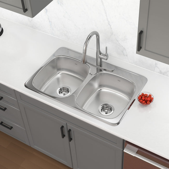 Kindred Drop-In Stainless Steel 31.25-inch 3-Hole Double Bowl Kitchen Sink with EZ Torque Installation (new)
