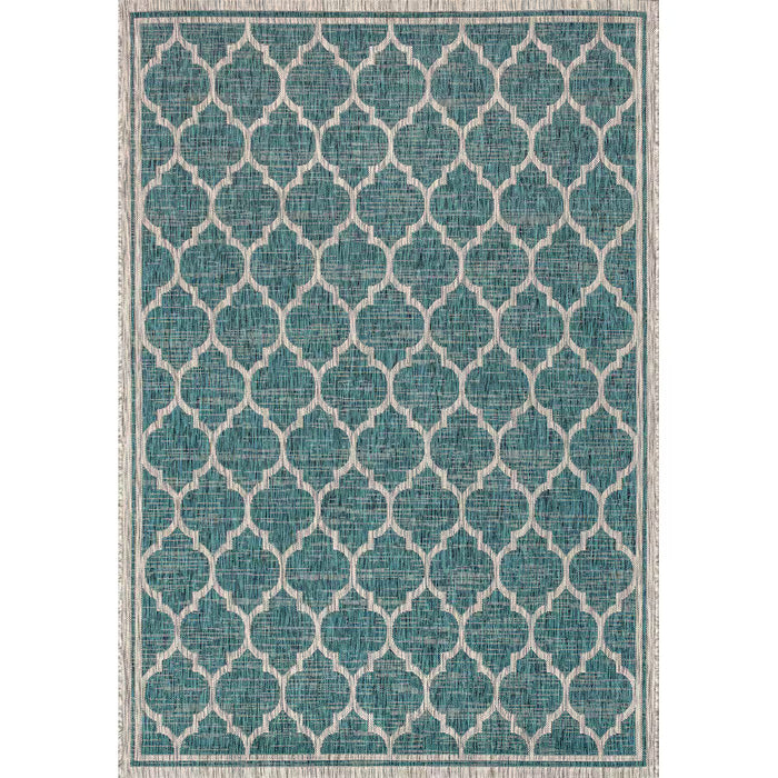 JONATHAN Y Trebol Moroccan Trellis Textured Weave Teal/Gray 4 ft. x 6 ft. Indoor/Outdoor Area Rug