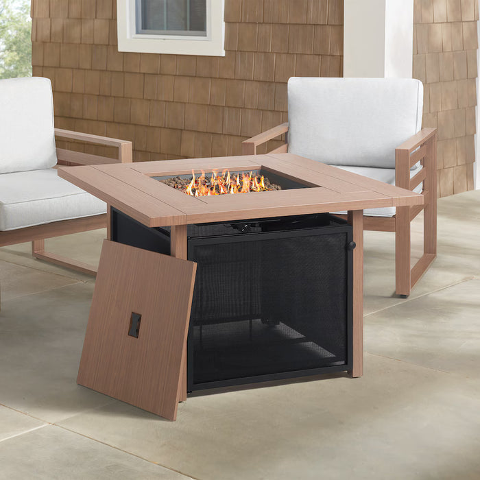 Arcadian Steel Faux Wood Propane Square Fire Pit Coffee Table