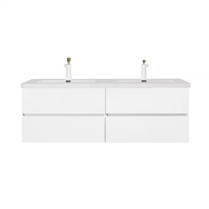 Kalei 60-inch W x 21-inch D 2-Drawer Wall-Mounted Bathroom Vanity with Double Sink and White Polymarble Countertop (new)