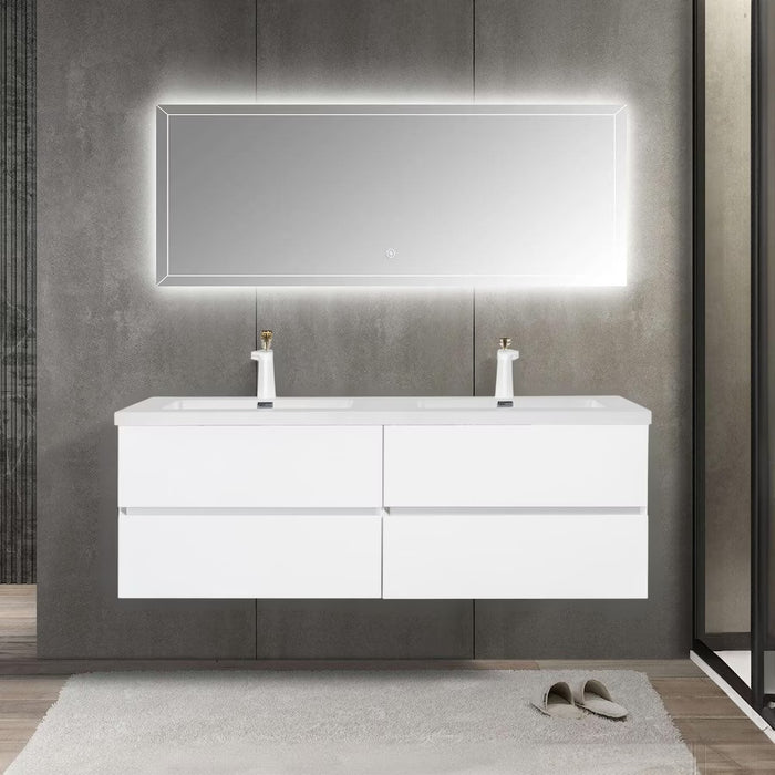 Kalei 60-inch W x 21-inch D 2-Drawer Wall-Mounted Bathroom Vanity with Double Sink and White Polymarble Countertop (new)