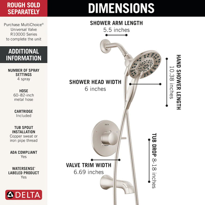 Delta Albion Single-Handle Wall Mount Tub and Shower Trim in SpotShield Brushed Nickel (Valve Not Included)
