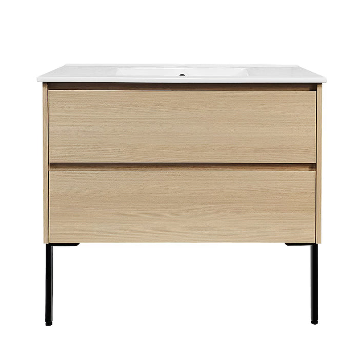 Glacier Bay Cotherstone Light Wood 2-Drawer Bathroom Vanity with Thin Ceramic Vanity Top/Rectangular Sink