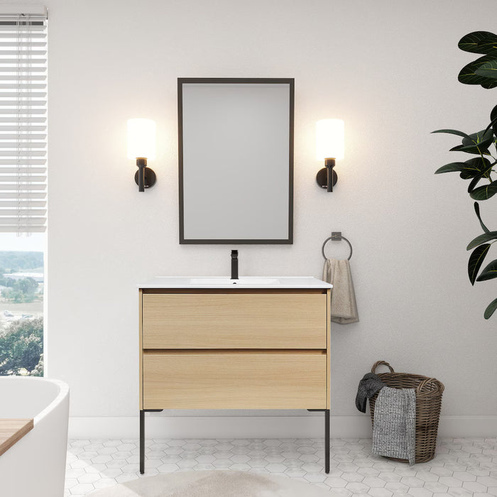 Glacier Bay Cotherstone Light Wood 2-Drawer Bathroom Vanity with Thin Ceramic Vanity Top/Rectangular Sink