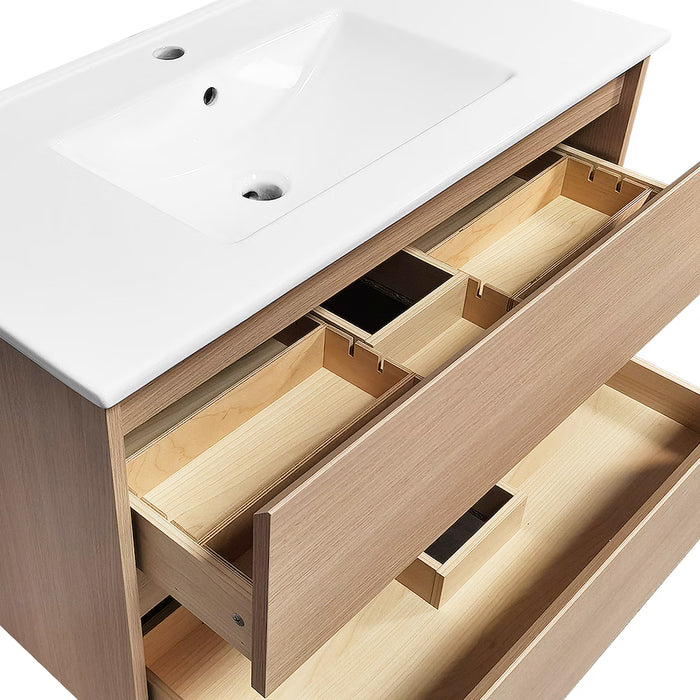 Glacier Bay Cotherstone Light Wood 2-Drawer Bathroom Vanity with Thin Ceramic Vanity Top/Rectangular Sink