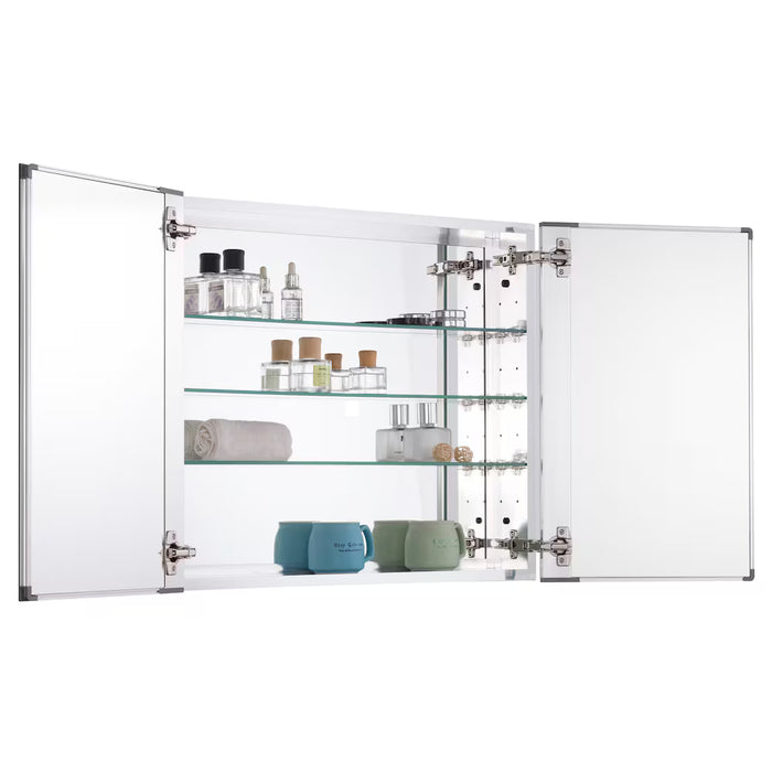 30 inch x 24 inch Silver Recessed or Surface Mount Medicine Cabinet with Bi-View Beveled Mirror (New)