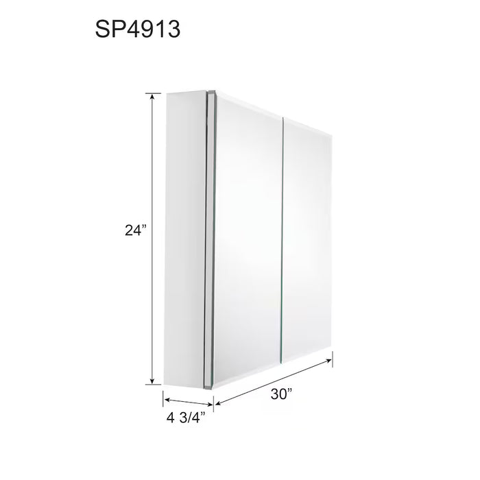 30 inch x 24 inch Silver Recessed or Surface Mount Medicine Cabinet with Bi-View Beveled Mirror (New)