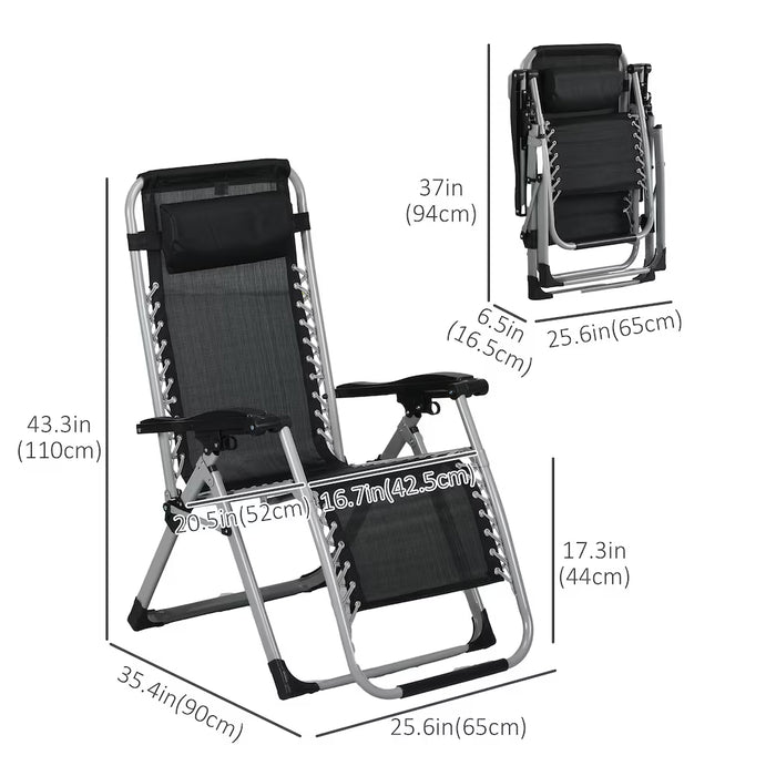 Outsunny Patio Reclining Zero Gravity Chair Folding Garden Sun Lounger, Dark Grey (new)