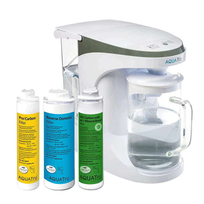 AquaTru Carafe Alkaline Mineral Boost Countertop Water Purifier 4-Stage Reverse Osmosis BPA Free (new)
