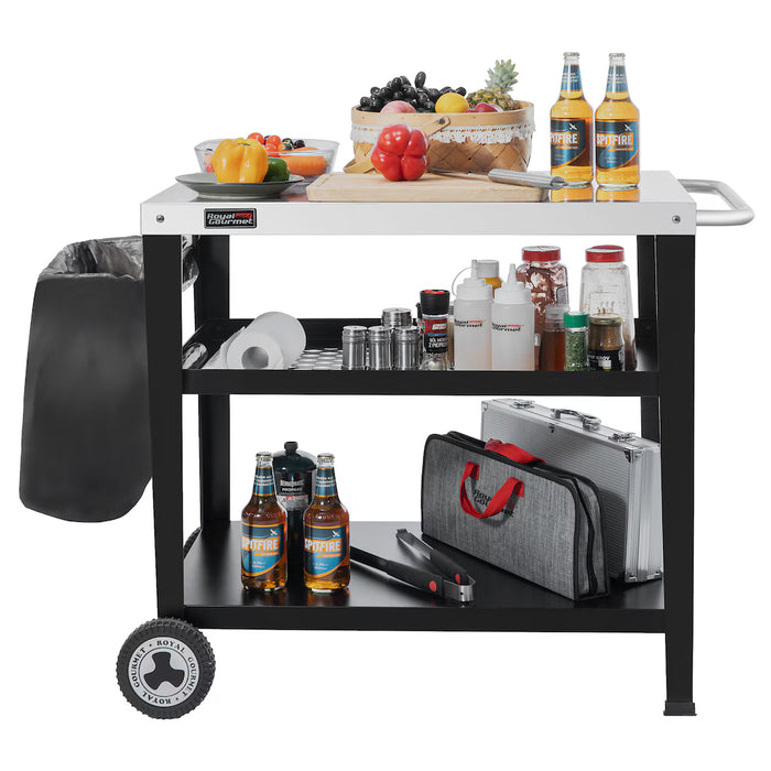 Royal Gourmet Movable 3-Shelf Grill Table with Removable Trash Bag Holder (new)