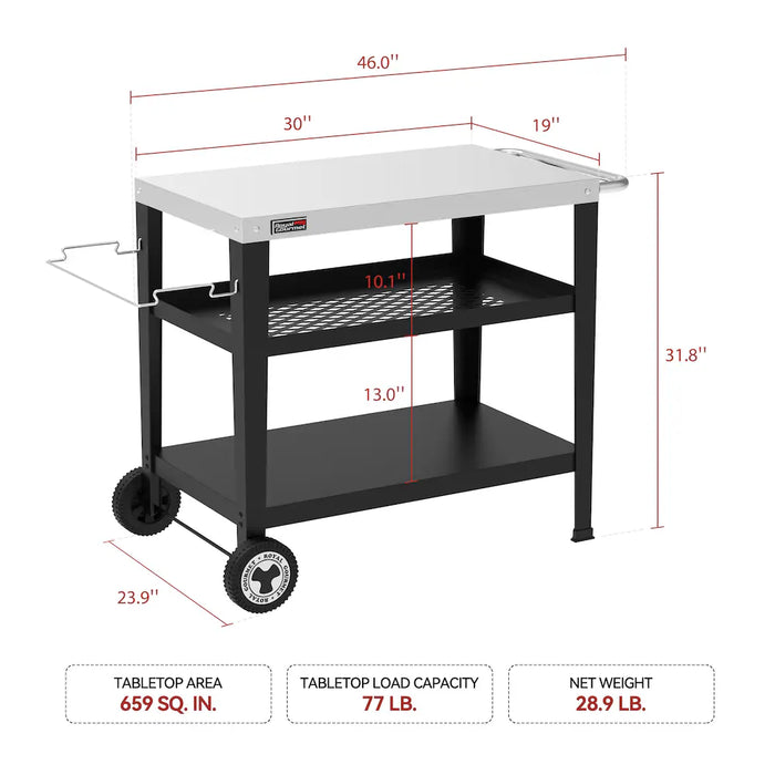 Royal Gourmet Movable 3-Shelf Grill Table with Removable Trash Bag Holder (new)