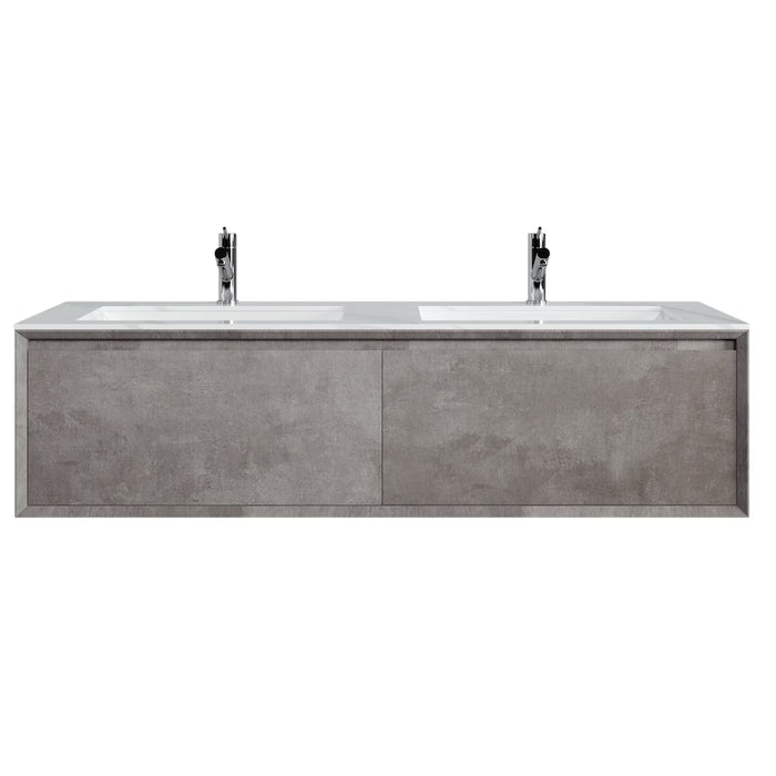 Eviva Aurora 60 in. Concrete Gray Wall Mount Double Sink Bath Vanity with Carrara Quartz Top (NEW)