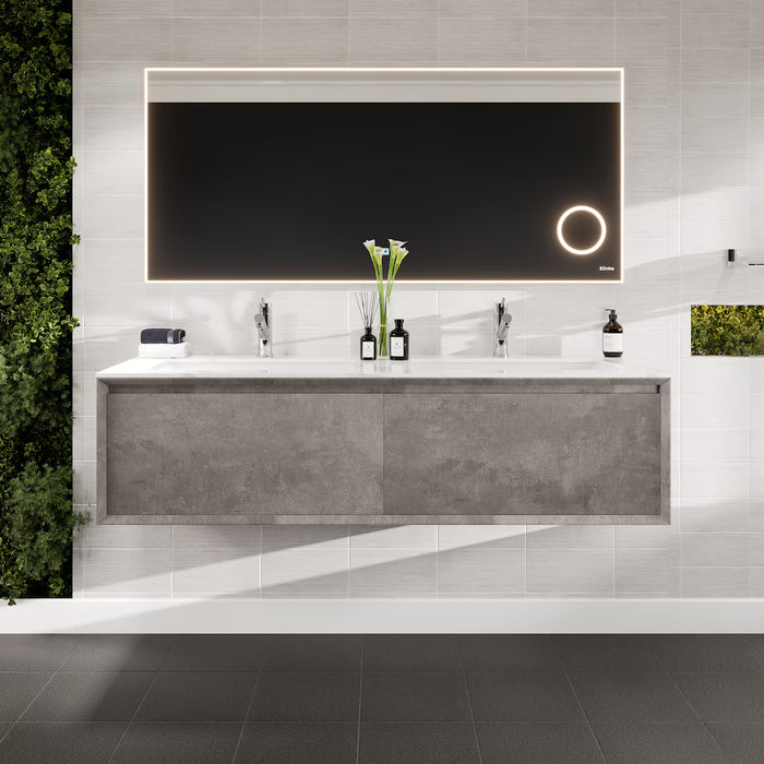 Eviva Aurora 60 in. Concrete Gray Wall Mount Double Sink Bath Vanity with Carrara Quartz Top (NEW)