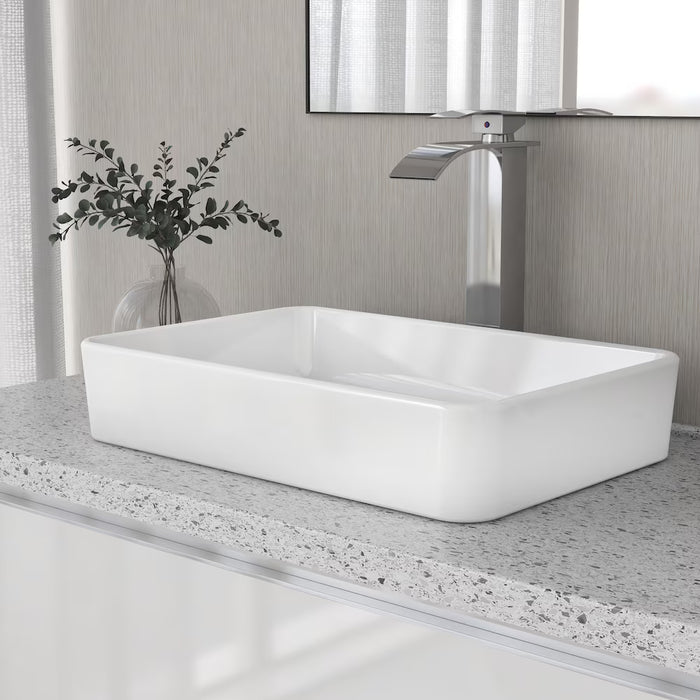 DeerValley 20 in. W x 13.4 in. D Rectangular Ceramic Bathroom Vessel Sink Art Basin in White (NEW)