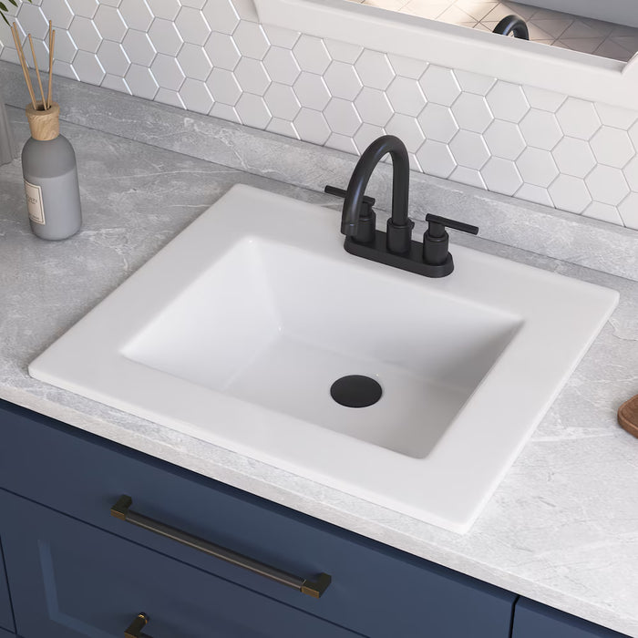 DeerValley Rectangular Fireclay Drop-In Sink Bathroom Sink in White with Overflow (new)