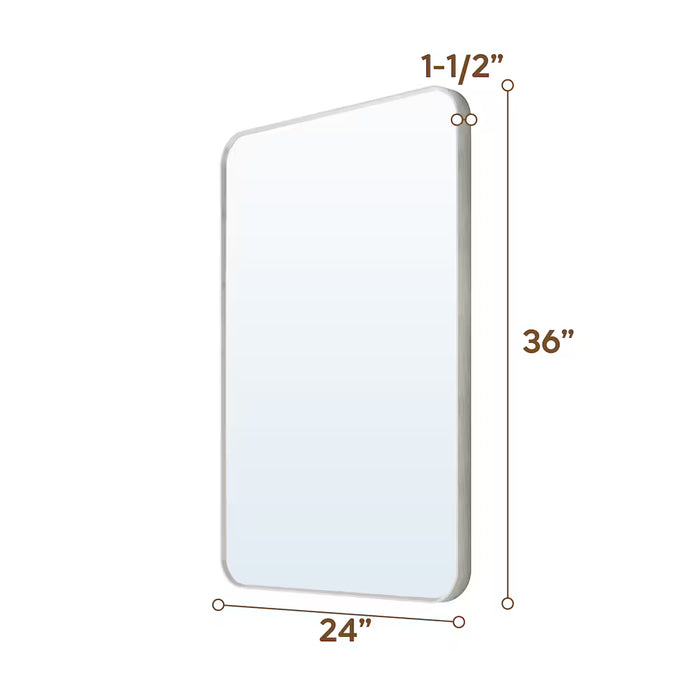 WELLFOR BELLA F1 Rectangle 24-inch x 36-inch Wall-Mounted Aluminum Framed Vanity Mirror in Brushed Nickel (New)