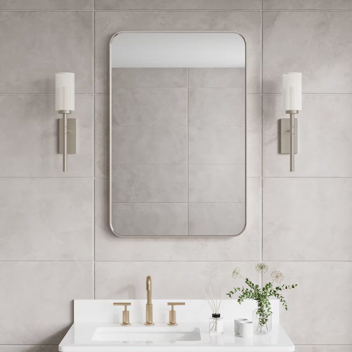 WELLFOR BELLA F1 Rectangle 24-inch x 36-inch Wall-Mounted Aluminum Framed Vanity Mirror in Brushed Nickel (New)