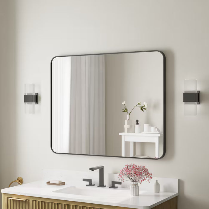 WELLFOR BELLA F1 Rectangle 40-inch x 32-inch Wall-Mounted Aluminum Framed Bath Vanity Mirror in Matte Black (NEW)
