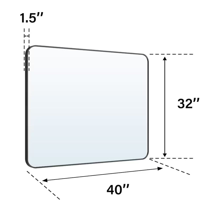 WELLFOR BELLA F1 Rectangle 40-inch x 32-inch Wall-Mounted Aluminum Framed Bath Vanity Mirror in Matte Black (NEW)