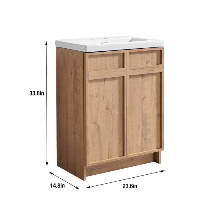 Glacier Bay Dunsmouth 23.6in W X 14.8in D X 33.6in H Vanity In Oak With Ceramic Sink (new)