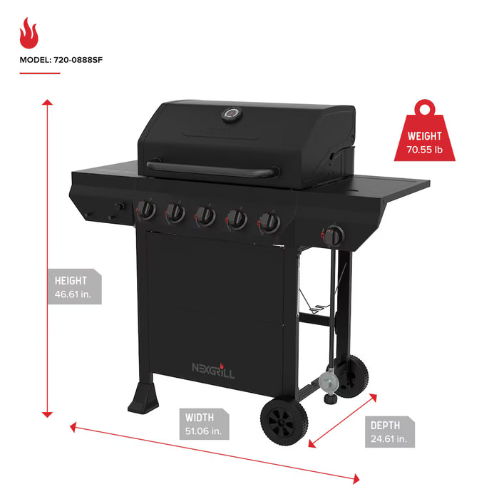 Nexgrill 5-Burner Liquid Propane Gas Grill with Side Burner in Black