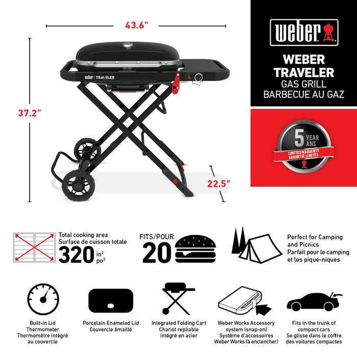 Weber Traveler WW Portable 1-Burner Liquid Propane Grill Black (new)