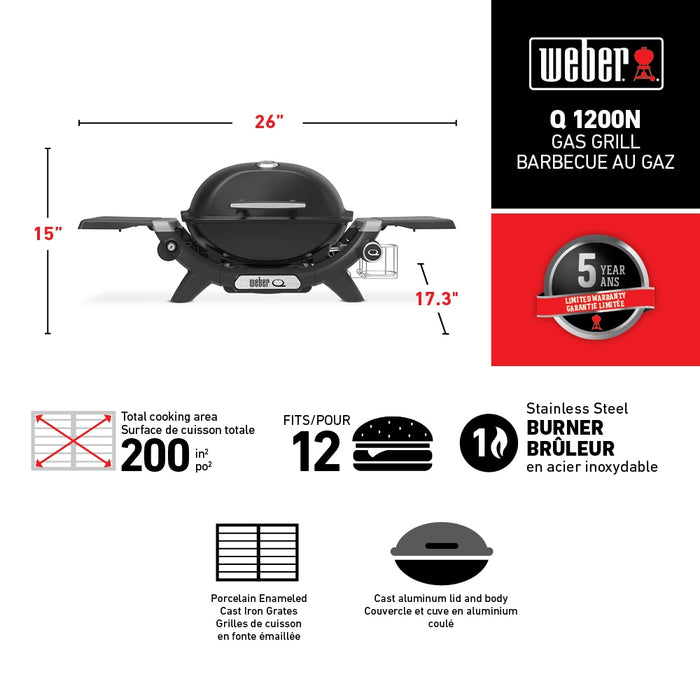 Weber Q 1200 1-Burner Portable Tabletop Propane BBQ in Midnight Black (new)