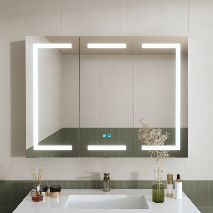 FUFU&GAGA White 3-Door Wall Cabinet with Mirror, 6-Tier Storage, LED Light & Anti-Fog, Modern Utility Storage (new)
